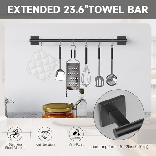 Matte Black Towel Bar Bathroom Hardware Accessories Set, 5 Pieces Toilet Paper Holder Towel Holder Set, 23.6 Inch Stainless Steel Towel Racks for Bathroom Wall Mounted - color: Matte Black, size: 5pieces A