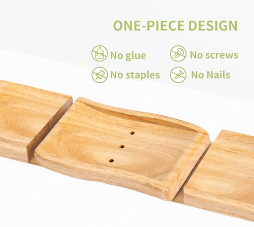 Wooden Soap Dish, Wavy-Shaped Soap Holder with 3 Draining Holes Design, Countertop Soap Saver for Shower/Bathroom/Sink/Kitchen, Self Draining Soap Tray Container, Natural - color: Natural