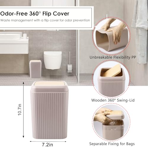 Beige Bathroom Accessories Set, 10 Pieces Bamboo Bathroom Set with Trash Can, Tray, Soap Dispenser, Soap Dish, Toothbrush Holder, Toothbrush Cup, Tissue Holder, Toilet Brush and Qtip Holders - color: Beige