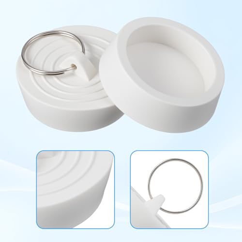 Rubber Sink Stopper, 3 PCS 1-3/4 Inch Bath Tub Drain Stoppers with Hanging Ring Sink Drain Plug Bathtub Drain Cover for Kitchen Bathroom Shower Laundry (White)