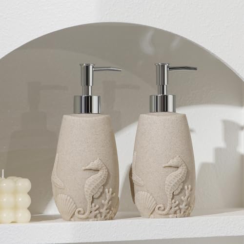 Soap Dispensers 350mL 11OZ, 2 PCS Luxurious Ocean Hand Dish Lotion Shampoo Soap Dispenser Jar, Sea Shell Soap Pump Bottles for Kitchen Bathroom Countertop Beige - color: Beige 1