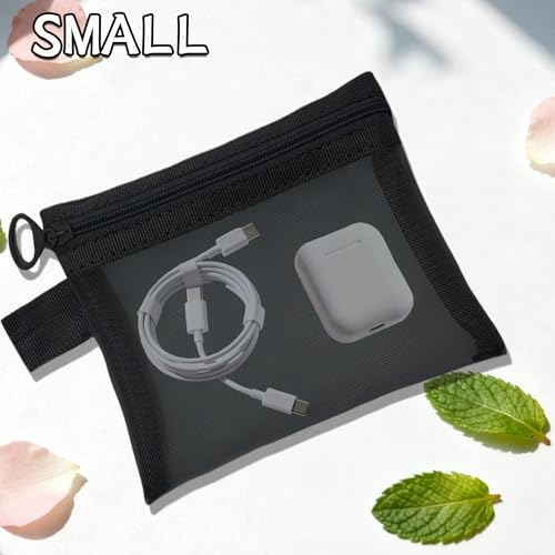 9PCS Zipper Pouch Bags Travel Organizer Kit, Small Mesh Cosmetic Bags for Credit Cards, Keys, Coins & Makeup, Black Storage Pouches - color: Black