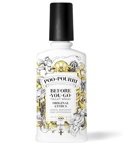 Poo-Pourri Before-You-Go Toilet Spray, Original Citrus, 8 Fl Oz, Up to 400 Uses, Bathroom Odor Deodorizer, Plant-Based with Essential Oils, for Home or Work, Lemon, Bergamot and Lemongrass Scent - size: 8 Fl Oz (Pack of 1)