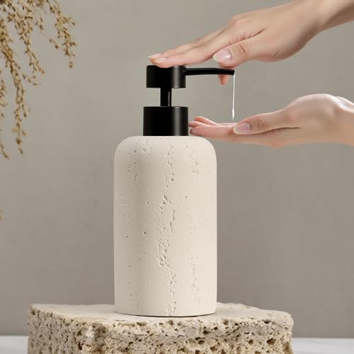 Soap Dispensers 400mL 13.5 OZ, 2 PCS Luxurious Hand Dish Lotion Shampoo Soap Dispenser Jar, Travertine Soap Pump Bottles for Kitchen Bathroom Countertop (Cream) - color: Cream