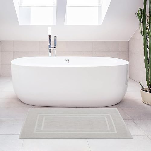 Feather & Stitch 2 Piece Towel Like Bath Mats (30x21 Inch) 100% Cotton Terry Bath Mats, Bathroom Shower Floor Mats [NOT A Bathroom Rug], Soft Absorbent Washable Mats - Sliver - color: Silver