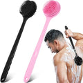Sunnyray 2 Pack Silicone Back Scrubber for Shower with 15" Long Handle Double-Sided Bath Body Brush for Exfoliating Easy to Clean Quick Dry Deep Cleaning Lathers Well(Pink,Black) - color: Pink,black