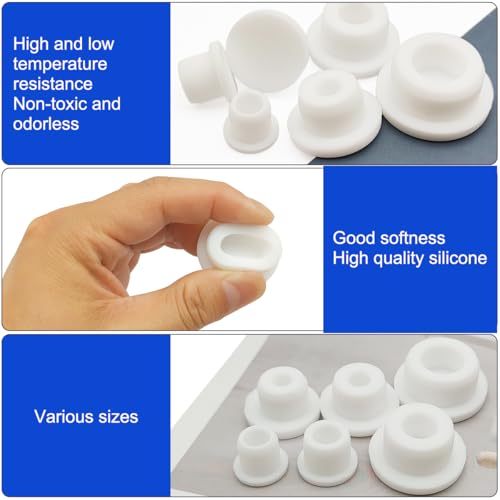 24 PCS Bathtub Jet Covers, 6 Sizes Silicone Hole Plug, White Jet Tub Plug Cover Caps Fit for 9-10 mm 12mm 14mm 16mm 18mm 22-23mm Bathtub Hole, Flexible Reusable Waterproof Tube Plugs End Covers