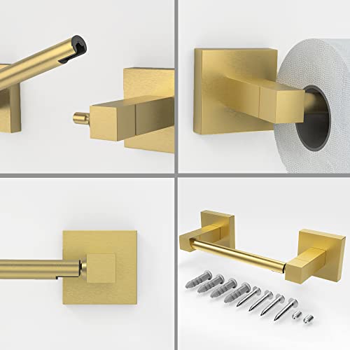 Ruacq Gold Toilet Paper Holder Double Post Pivoting Square Tissue Holders Roll Holder Hangers Brushed Gold Toilet Paper Stand Bathroom Stainless Steel and Zinc Alloy Modern Wall Mounted - color: Brushed Gold, size: Square