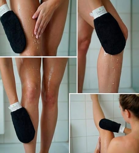 Original Kessa Exfoliating Glove - Charcoal Black - Microdermabrasion At Home Exfoliating Mits, Removes unwanted dead skin, dirt and grime and Keratosis Pilaris. Great for spray tan removal. (1 Unit) | Microdermabrasion, Removes dead skin, dirt and grime,