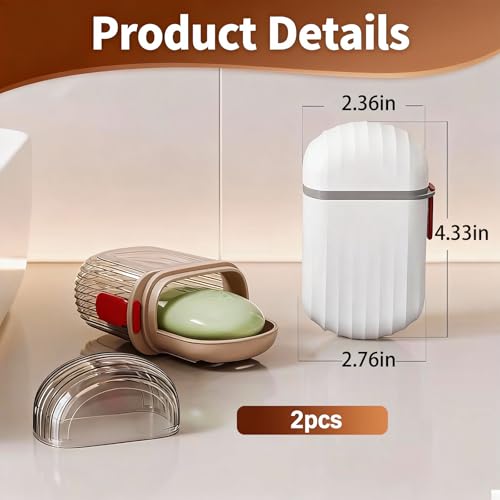 2-Pack Waterproof & Leakproof Travel Soap Case with Lid, Portable Soap Container with Draining Layer for Travel, Camping, Bathroom, Gym, Outdoor