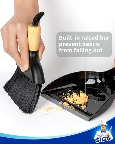 MR.SIGA Mini Dustpan and Brush Set, Portable Cleaning Brush and Dustpan Combo with Bamboo Handle, Black, 1 Set - color: Black