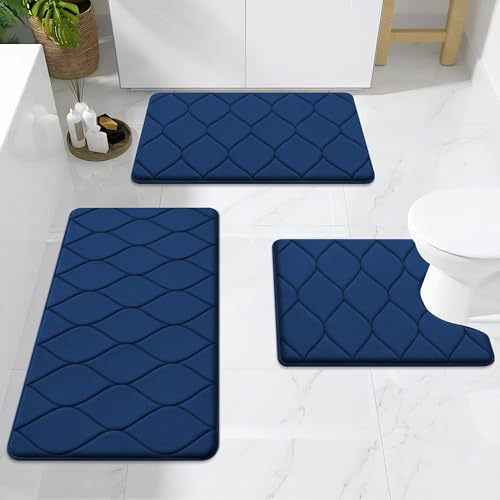 Smiry Memory Foam Bath Mat 36''x24'', Ultra Soft Non-Slip Bathroom Rug, Plush Water Absorbent Quick Dry and Machine Washable Floor Mat for Shower, Tub & Home Decor, Navy Blue - color: Navy Blue, size: 36''x24''