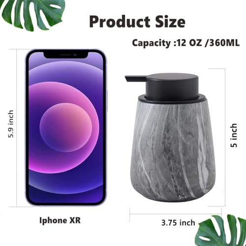 12Oz Ceramic Liquid Soap Dispenser - Modern Lotion Hand Soap Dispenser with Easy-to-Press Black Pump, Reusable and Refillable Dish Soap Dispensers for Bathroom & Kitchen, Marble Grey - color: Marble Grey, style: Liquid Pump