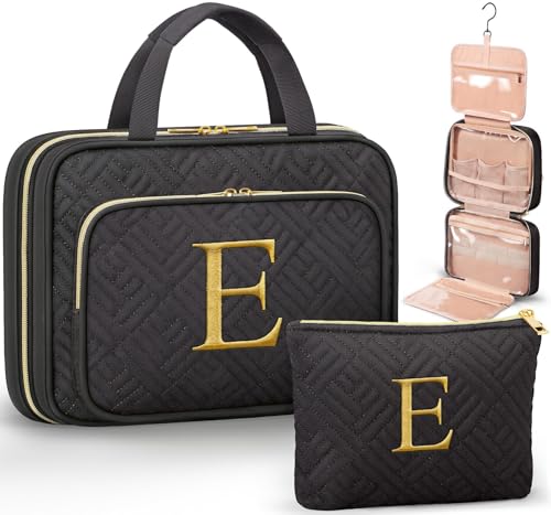 Personalized Gifts for Women, Initial Toiletry Bag Hanging Travel Organizer & Makeup Cosmetic Bag with Embroidery Letter Teacher Appreciation Gift Birthday Mothers Day Gifts for Mom Wife Friend Sister - style: E