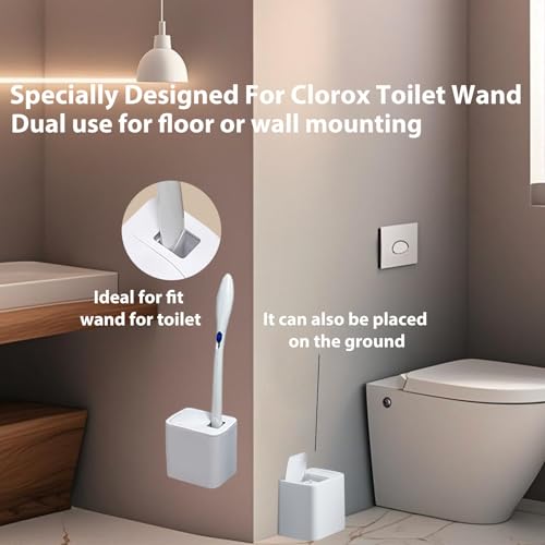 2 Pack Wall Mounted Holder Fit for Clorox Toilet Wand, Compatible with Clorox Toilet Wand Holder only, Automatic Open and Closing Lid Design, White - size: 2 pack