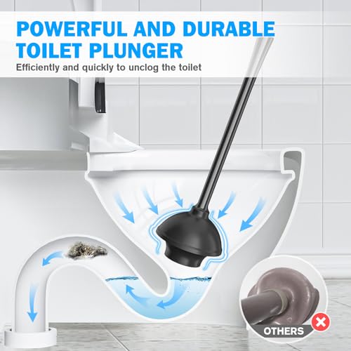 Toilet Plunger and Brush Set, Silicone Bowl Brush and Heavy Duty Toilet Plunger with Ventilated Holder, 2-in-1 Toilet Brush and Plunger Combo for 5.3-inch Toilet Drain Bathroom Deeply Cleaning (Black) - color: Black01