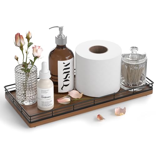 Oak Bathroom Toilet Tank Tray, 13" Wood Back of Toilet Paper Storage Tank Topper Basket, Vanity Tray for Perfume Makeup Candle Toiletry Organizer for Kitchen Coffee Table Walnut Tray Decor - color: Walnut, size: 13" x 6.5" x 1.5"