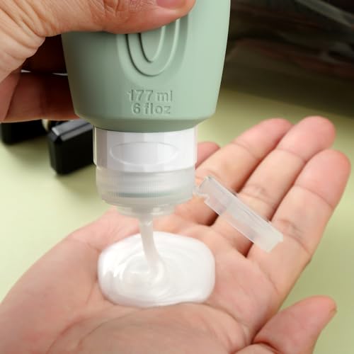 Mrsdry Travel Bottles for Toiletries, Large 6oz Oversize Containers, BPA Free Leak Proof Tubs Refillable Liquid Traveler Accessories with Toiletry Bag for Cometic Shampoo and Lotion Soap (4 Pack) - color: Mint-Grey-6oz