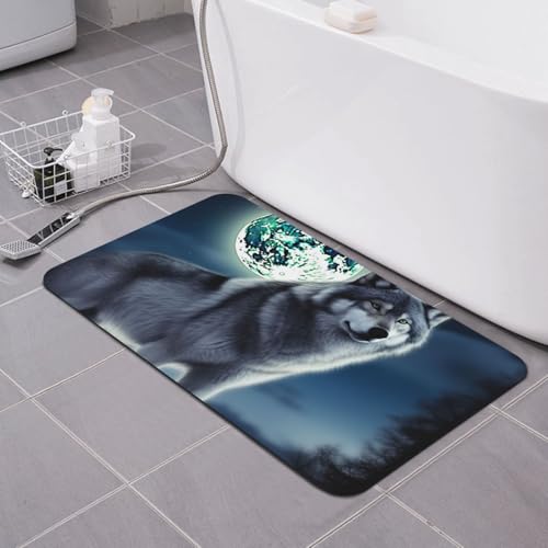 Stone Bath Mats for Bathroom Diatomaceous Earth Bath Mat Super Absorbent Floor Mat Wolf Under Moon Stone Drying Mats Quick Drying Diatomite Shower Mat for Bathtub Pad 19.7x31.5in - color: Wolf Under Moon, size: 1'8" x 2'8" (Rectangular)