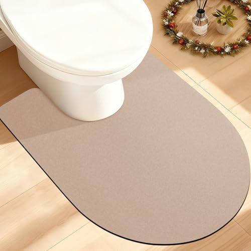 ACCUMTEK Non Slip Bath Mat, Thin Bathroom Rugs Fit Under Door, Quick Dry Bath Mats, Machine Washable Bath Rugs for Bathroom, Bathtub & Kitchen, Taupe/Solid/U-Shaped 24"x20" - color: Taupe, size: 1'8" x 2' (U-Shape)
