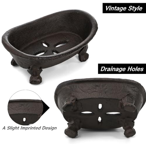 2 Pieces Bathtub Soap Dish, Mini Cast Iron Soap Holder, Heavy Duty Vintage Metal Planter Jewelry Organizer, Decorative Sponge Trays for Bathroom Shower Kitchen Countertop Sink, Antique Brown