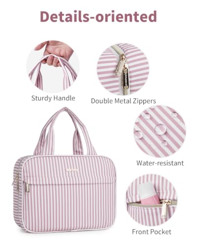 Narwey Striped Hanging Toiletry Bag for Women Travel Makeup Bag Cosmetic Make Up Organizer Toiletries Bag for Travel Essentials Accessories (Dusty Pink Stripe, Medium) - color: B-Dusty Pink Stripe, size: Medium