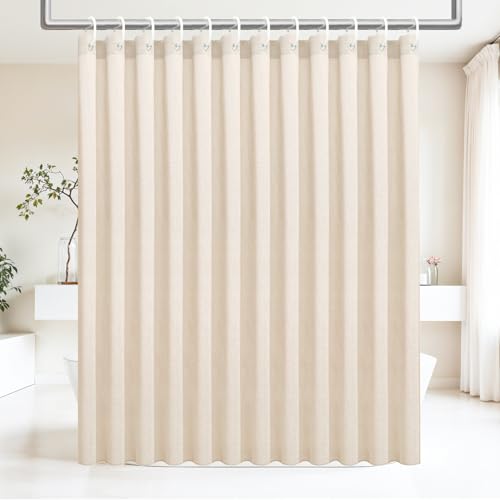 Ga-Geetopia Linen Textured Shower Curtain Set with Hooks, Boho Farmhouse Bath Shower Curtains for Beige Bathroom Neutral Cloth, Hotel Luxury, Weighted Hem, 72W x 72L, Cream - color: Linen | With Hooks, size: 72"W x 72"L (Pack of 1)