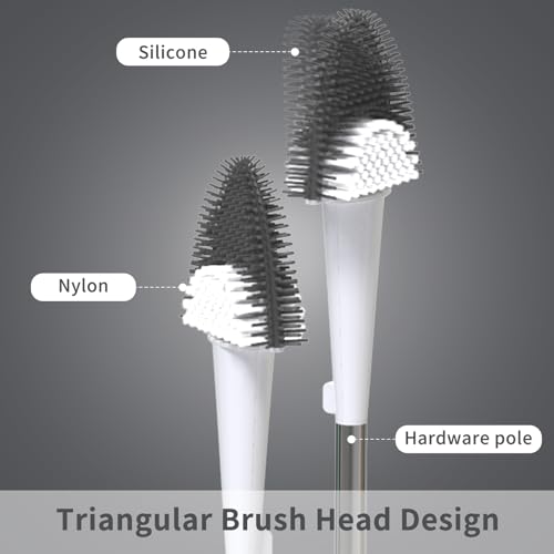 Hillyfe Toilet Brush and Holder Set,Silicone Removable Cleaner Brush,5 PCS Toilet Bowl Cleaner Tablets and Wall-Mount Hook,Ventilation Slots Base for Bathroom Apartment RV Deep Cleaning,White
