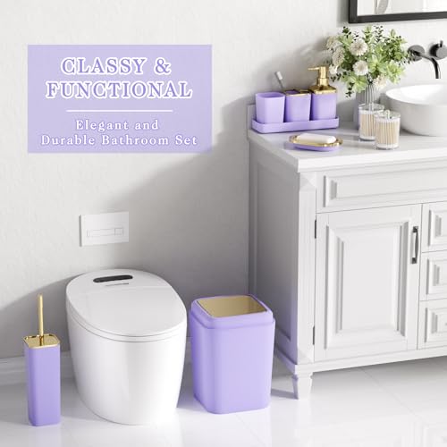 XLHOMO Bathroom Set - Purple Bathroom Sets with Shower Curtain and Rugs, 24PCS Shower Curtain Set with Hooks, Soap Dispenser, Soap Dish, Toilet Brush Holder and Trash Can for Housewarming - color: Purple and Gold, size: Bathroom Set+Shower Curtain+Bath Ru