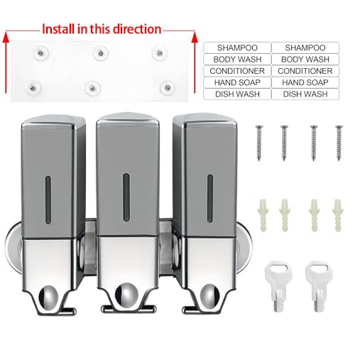 No-Drill 3 Pack 500ml Wall Mounted Soap Dispenser for Bathroom and Kitchen, Shampoo and Conditioner Dispenser Drill Free with Adhesive(Square-Grey) - color: Grey-2