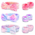 WSYUB Face Washing Headband and Wristbands Set, Headband and Writ Bands for Washing Face,Spa Headbands for Girls, 9pcs - color: Tie-dye Purple,Pink and orange