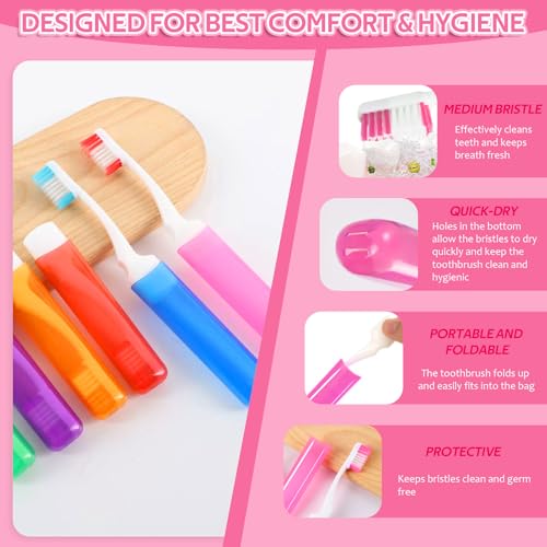 Toothbrush Travel Case, Travel Toothbrush Silicone Collapsible Toothbrush Cup, Travel Toothbrush Set Suitable for Business Camping Travel or Daily Use (Pink) - color: Pink