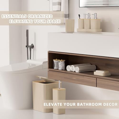 XLHOMO Bathroom Accessories Set - Elegant Beige Bathroom Set, 10PC Bathroom Accessory Set, Toilet Brush, Bathroom Trash Can - size: Bath Set, style: Beige