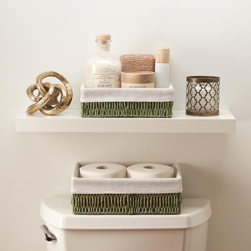 Beautiful Toilet Paper Storage Basket Set of 2 – Decorative Wicker Bathroom Organizer for Toilet Tank Trays - Quality Holder Bin for Shelves Fits Perfectly with Any Bathroom Decor - color: Sage