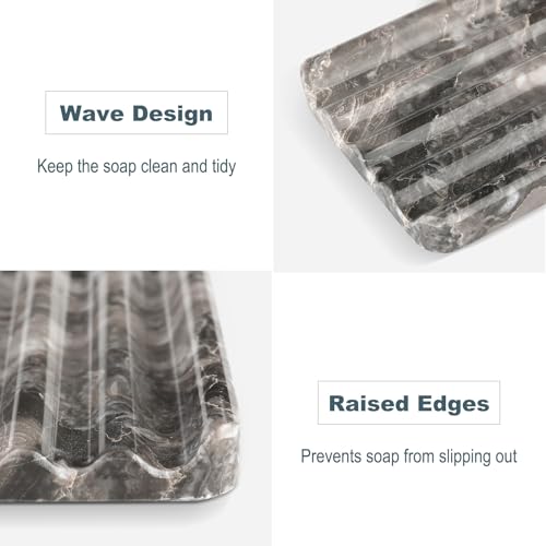 Karibiber Marble Soap Dish, Bar Soap Holder Shower, Brown Soaps Saver with Water Ripple Design, Easy Cleaning Stone Sponge Holder for Kitchen Sink，Bathroom, Executive Natural Stone Soap Tray - color: Arabescato Orobico(brown）