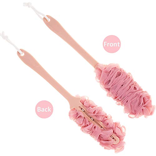 Back Scrubber for Shower, Loofah Long Handle Bath Body Brush, Soft Nylon Mesh Sponge On a Stick for Shower Men Women Kids Elderly, Exfoliating Scrub Cleaning Luffa for All Kinds of Skin(Pink) - color: Pink