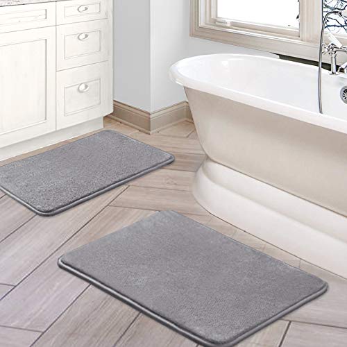 H.VERSAILTEX Bath Mat Memory Foam Set Bathroom Rug Set Flannel Velvety Bath Mat Luxury Extra Soft and Absorbent Non Slip Rugs for Bathroom/Bedroom Washable(2 Pack- 20"x 32"/ 17"x 24", Grey) - color: Grey, size: 20" x 32" Plus 17" x 24"