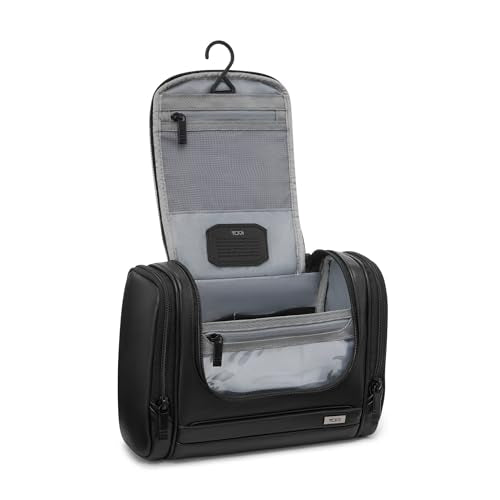 TUMI - Alpha Hanging Travel Kit - Toiletries and Cosmetics Organizer - Travel Essentials Bag with Hooks & Pockets - Black Leather - color: BLACK LEATHER