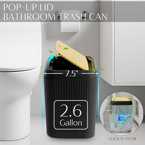 Bathroom Set, Black Bathroom Set Black and Gold Bathroom Accessories Set with Trash Can, 3PCS Soap Dispenser Bathroom Sets - size: Bath Set with Press-Top Trash Can, style: Black
