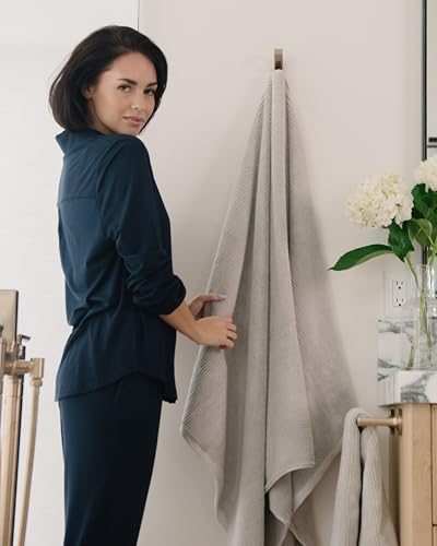Cozy Earth Ribbed Bath Towel Set - 60% Cotton 40% Viscose from Bamboo Bathroom Towels - Soft & Absorbent Textured Ribbed Pattern - 2 Pack Light Grey - color: Light Grey, size: Bath Towel