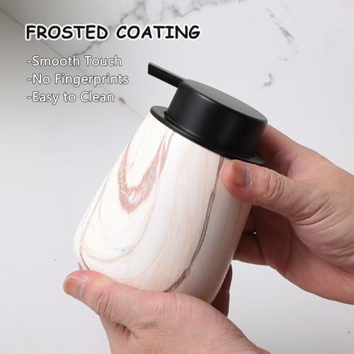 12Oz Foam Hand Soap Dispenser - Modern Ceramic Foaming Soap Dispenser with Easy-to-Press Pump, Reusable and Refillable Liquid Dish Soap Dispensers for Bathroom & Kitchen, Marble Brown - color: Marble Brown, style: Foam Pump