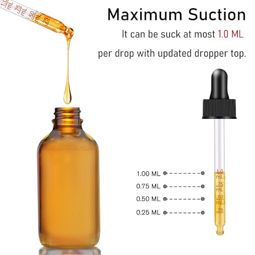 Bumobum Dropper Bottle 2 oz, 2 pack Amber Glass Eye Dropper Bottles with Labels and Funnel, Tincture Bottle with Measured Dropper - Leakproof Essential Oils Bottles for Health, Personal Care & Beauty - color: Amber