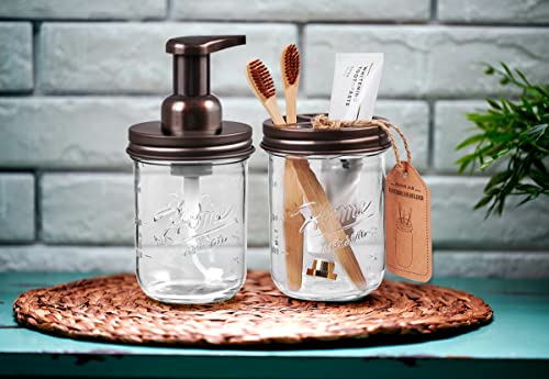 SheeChung Mason Jar Toothbrush Holders, Bathroom Accessories, Bathroom Essentials, Bathroom Organizers and Storage, Bathroom Countertop Organizer, Glass Toothbrush Holders for Bathroom-Bronze - color: Bronze-1 Pack
