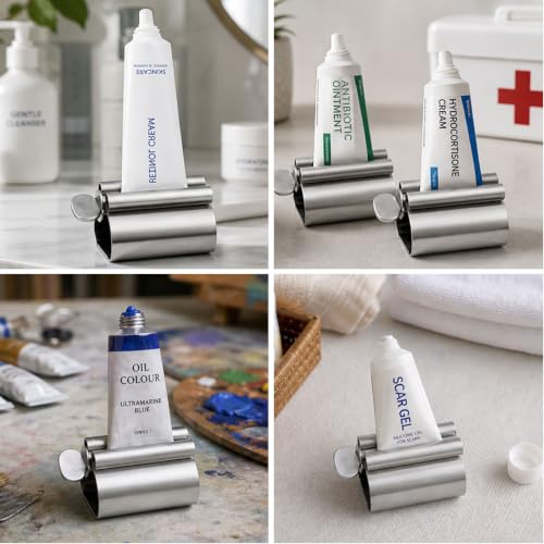 LOVEINUSA Toothpaste Tube Squeezer Dispenser, 3 PCS Toothpaste Roller | Squeezer Tool Metal Stainless Steel Tooth, Paste Holder for Bathroom, Silver - color: Silver