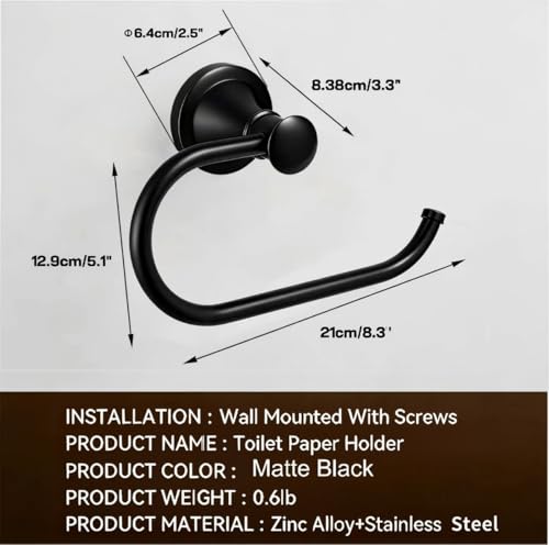 Matte Black Toilet Tissue Paper Holder Matte Black Bathroom Accessories Toilet roll Paper Hanger, Wall Mounted, Rustproof - color: Matte Black