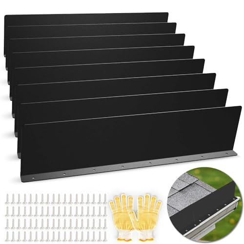 Gutter Valley Splash Guards, 15.7 x 3.5 Inch 8 Pack Gutter Guard, Aluminum Rain Gutter Guard Downspout Rain Diverter for Roof Shingle, Rain Drip Guard for Straight House (Black) - color: Black-E