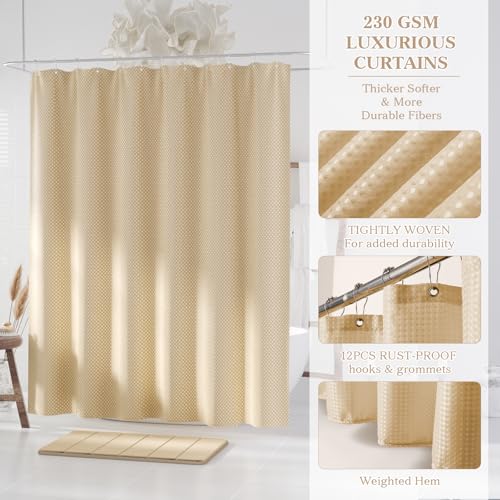 Beige Bathroom Accessories Set - Bathroom Sets, 25PC Bath Accessory Set, Bathroom Sets with Push Top Trash Can, Shower Curtain and Rugs, Toilet Brush, Trash Can & Soap Dispenser - color: Beige & Silver, size: 25-Piece Set (Accessories + Shower Curtain + R