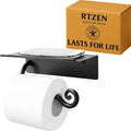 RTZEN Bathroom Toilet Paper Holder with Shelf - Handcrafted Rustic Wrought Iron Wall Decor Toilet Roll Holder - Black Matte Wall Mount Bar for Modern Farmhouse Bathroom Decor - style: Shelf Stylish
