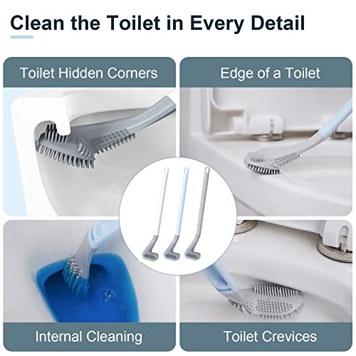 3 Pack Golf Toilet Brush, Flexible Long Handled Toilet Cleaning Brush, 360° No Dead Space Deep Toilet Cleaning Brush, Toilet Brush for Bathroom, with Hook (White + Blue + Grey) - color: White + Blue + Grey