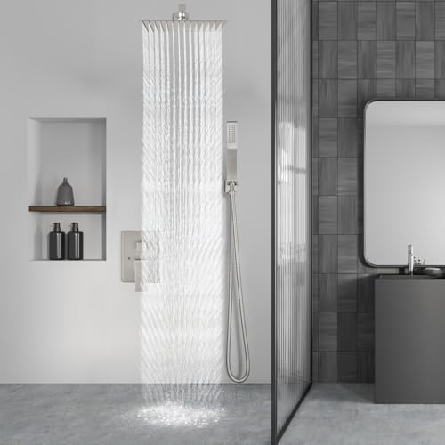 Aolemi Shower Faucet Set Rain Shower System with Handheld Spray Bathroom Shower Combo Rough-in Valve and Shower Trim Kit Included Brushed Nickel 8 Inch Wall Mount Shower Head - color: Brushed Nickel, size: 8 Inch Wall Mount Shower Head
